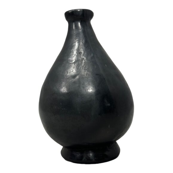 Barro Negro De Oaxaca Vintage Black Clay Vase 7" Artisan Made in Mexico - Picture 2 of 7
